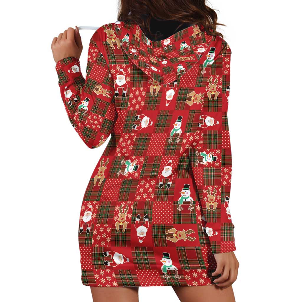 Christmas Patchwork Fake Tuxedo Hoodie Dress Santa and Reindeer Red Plaid Style - Wonder Print Shop