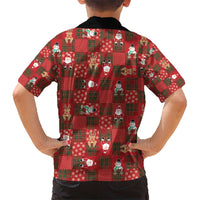 Christmas Patchwork Fake Tuxedo Kid Hawaiian Shirt Santa and Reindeer Red Plaid Style - Wonder Print Shop
