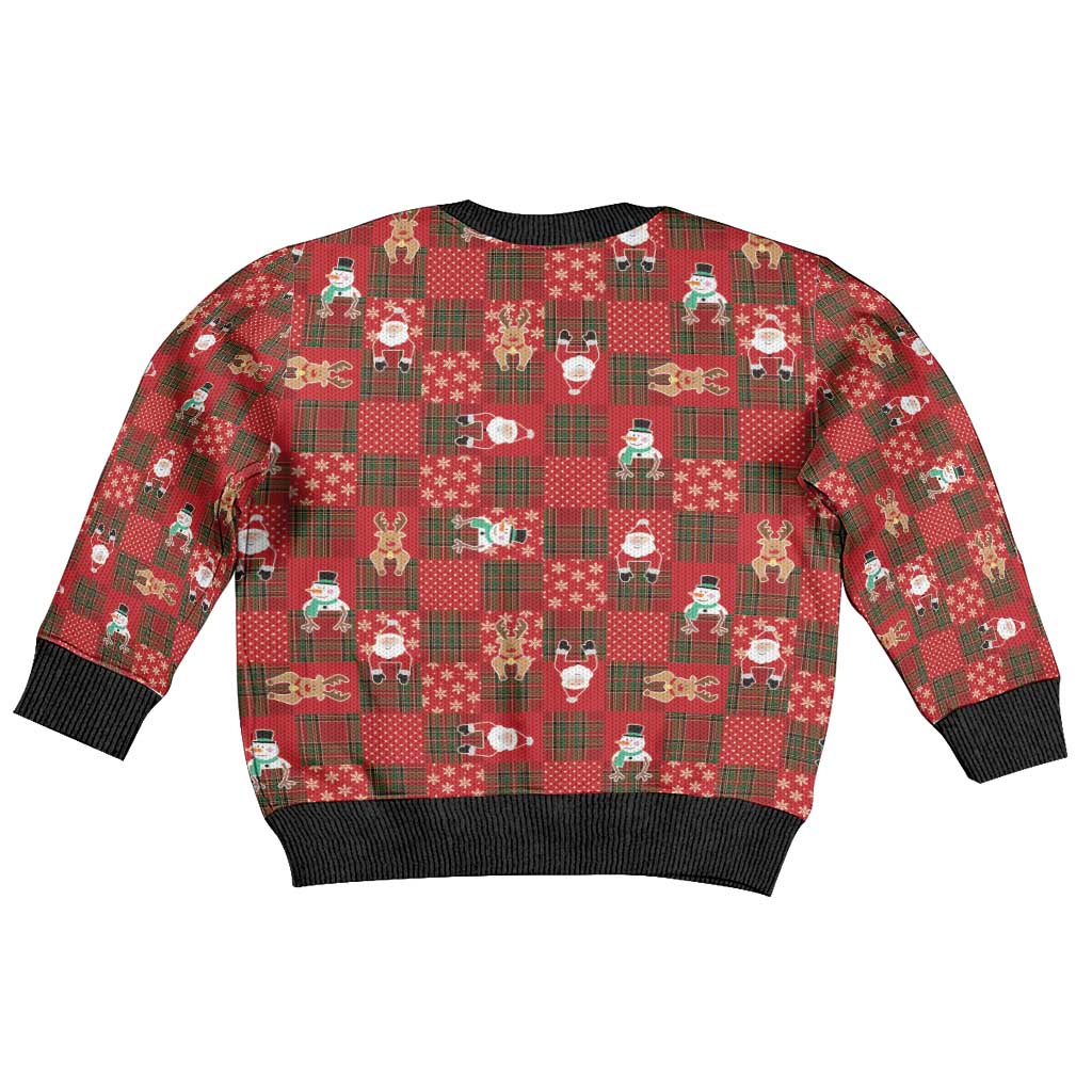 Christmas Patchwork Fake Tuxedo Kid Ugly Christmas Sweater Santa and Reindeer Red Plaid Style - Wonder Print Shop