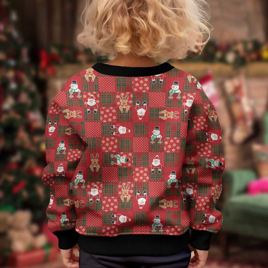 Christmas Patchwork Fake Tuxedo Kid Ugly Christmas Sweater Santa and Reindeer Red Plaid Style - Wonder Print Shop