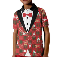 Christmas Patchwork Fake Tuxedo Kid Polo Shirt Santa and Reindeer Red Plaid Style - Wonder Print Shop