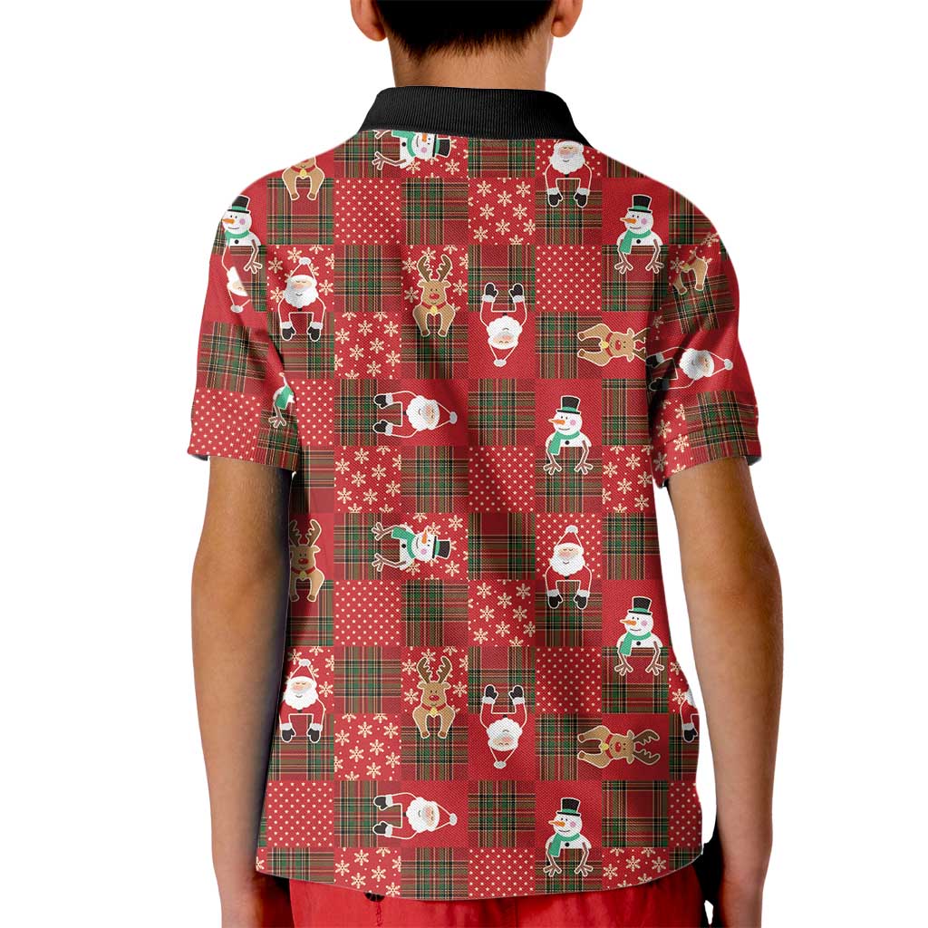 Christmas Patchwork Fake Tuxedo Kid Polo Shirt Santa and Reindeer Red Plaid Style - Wonder Print Shop