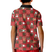 Christmas Patchwork Fake Tuxedo Kid Polo Shirt Santa and Reindeer Red Plaid Style - Wonder Print Shop