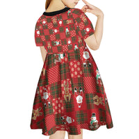 Christmas Patchwork Fake Tuxedo Kid Short Sleeve Dress Santa and Reindeer Red Plaid Style - Wonder Print Shop