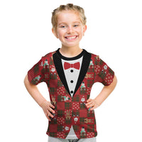 Christmas Patchwork Fake Tuxedo Kid T Shirt Santa and Reindeer Red Plaid Style - Wonder Print Shop