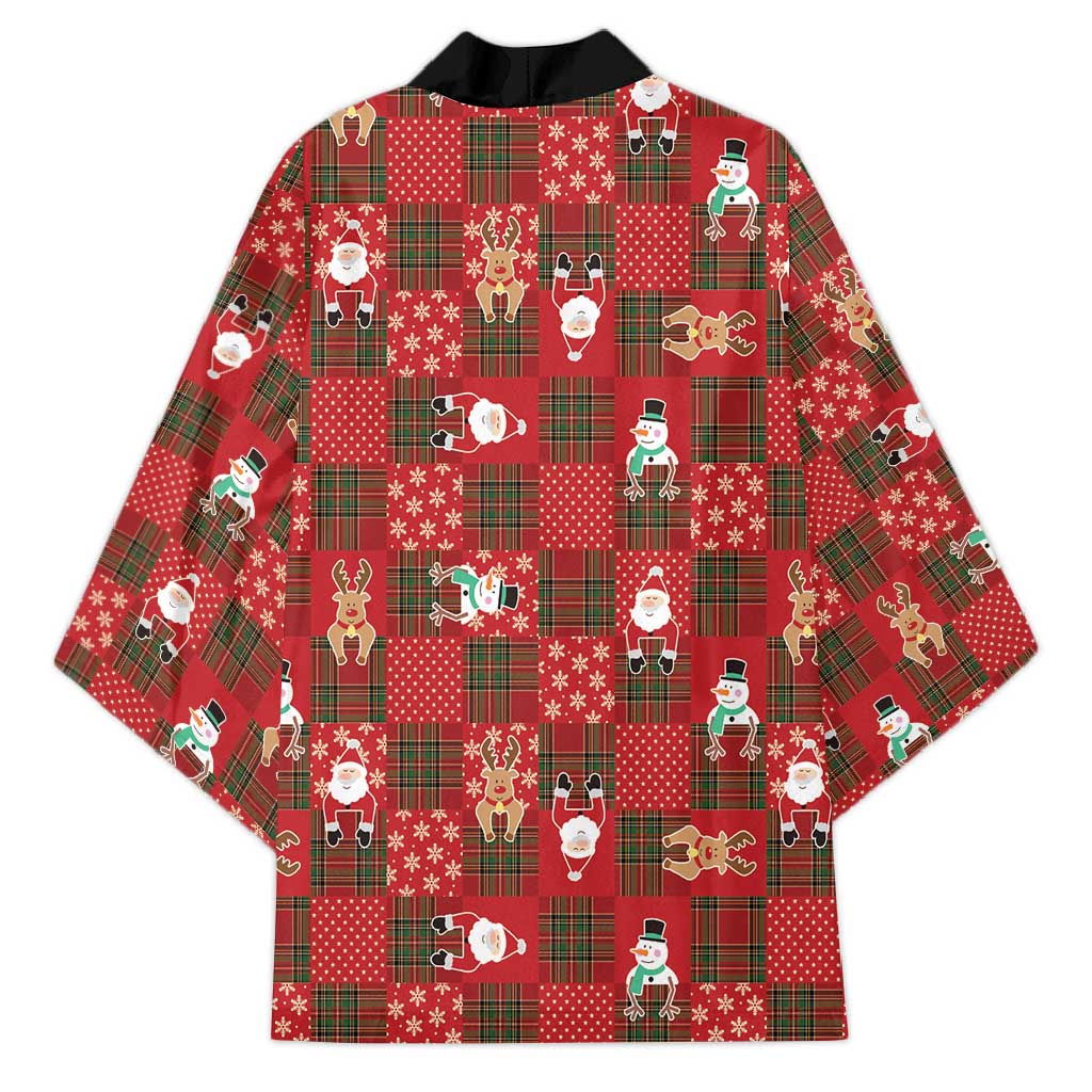 Christmas Patchwork Fake Tuxedo Kimono Santa and Reindeer Red Plaid Style - Wonder Print Shop