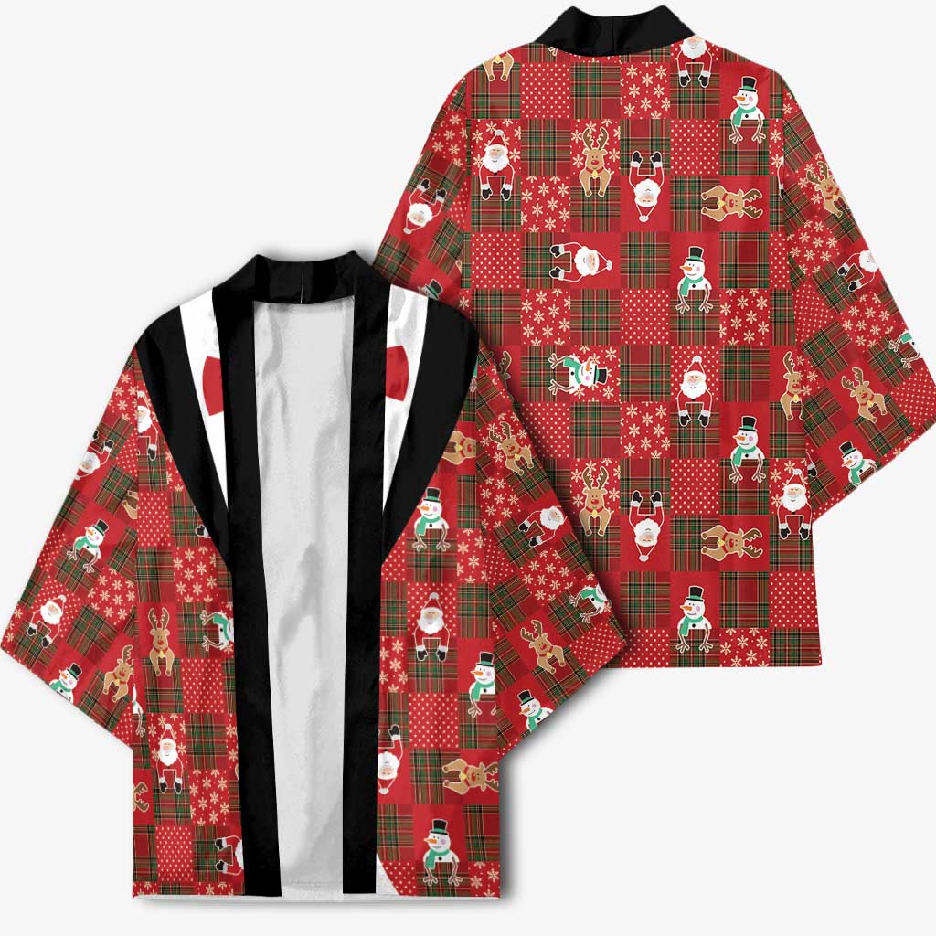 Christmas Patchwork Fake Tuxedo Kimono Santa and Reindeer Red Plaid Style - Wonder Print Shop