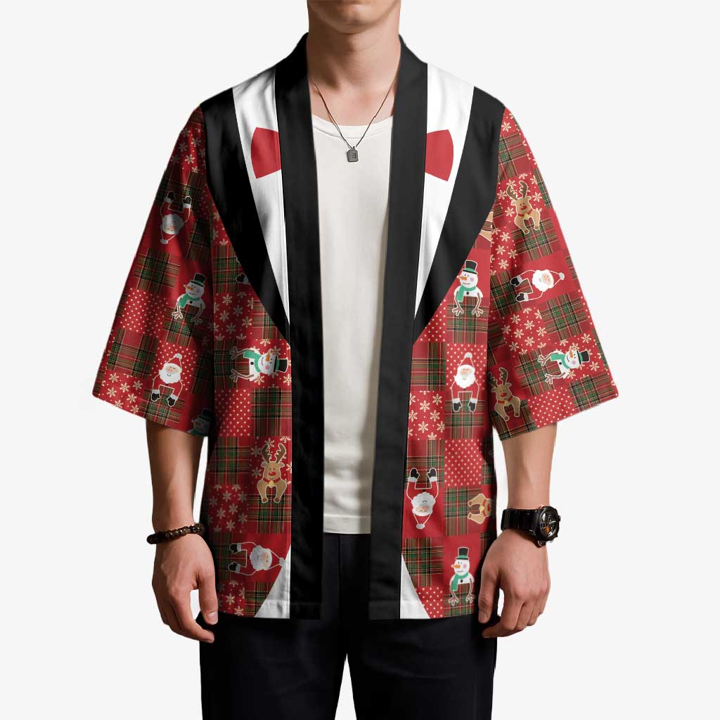 Christmas Patchwork Fake Tuxedo Kimono Santa and Reindeer Red Plaid Style - Wonder Print Shop