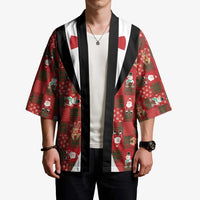 Christmas Patchwork Fake Tuxedo Kimono Santa and Reindeer Red Plaid Style - Wonder Print Shop