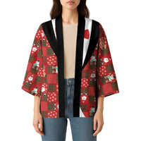 Christmas Patchwork Fake Tuxedo Kimono Santa and Reindeer Red Plaid Style - Wonder Print Shop