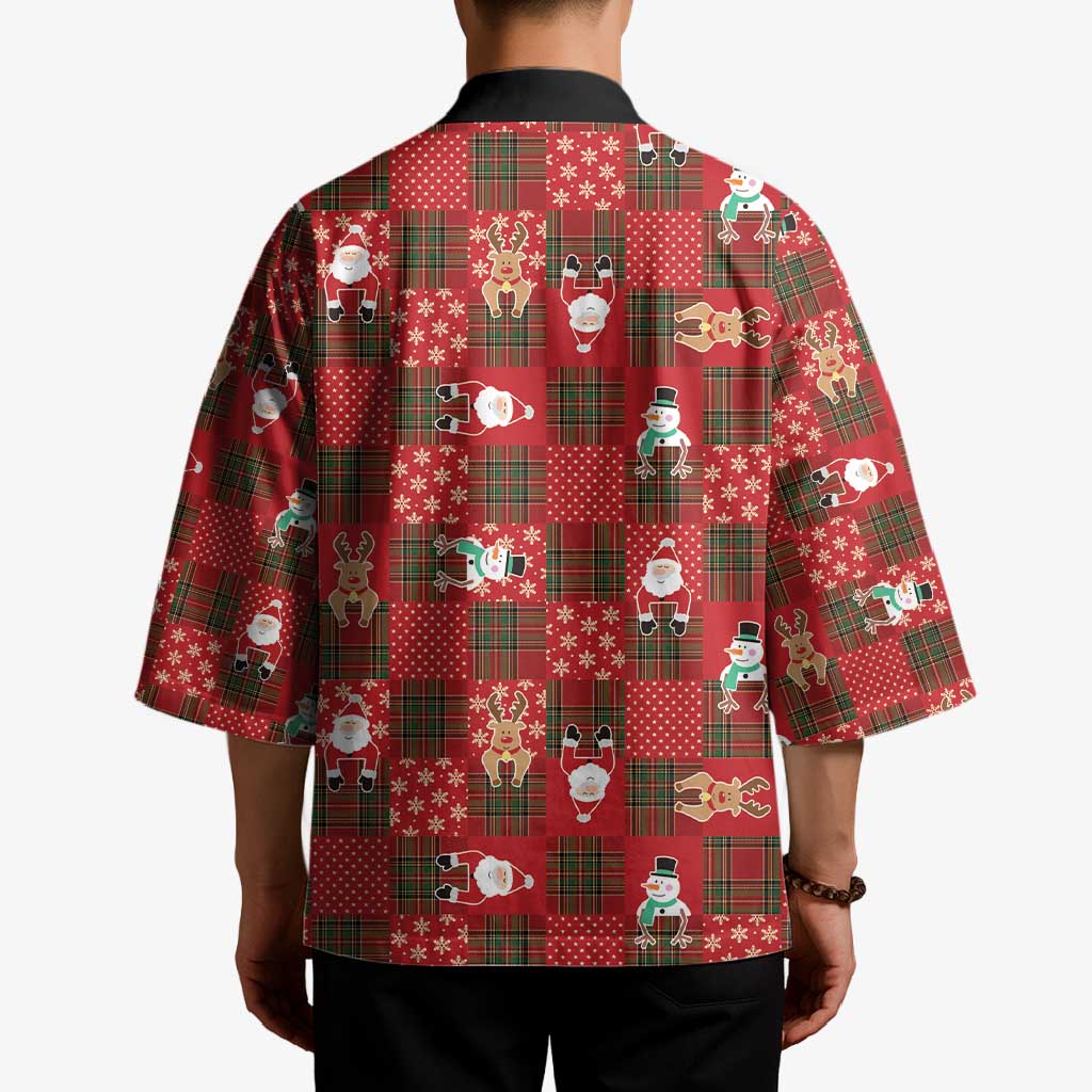 Christmas Patchwork Fake Tuxedo Kimono Santa and Reindeer Red Plaid Style - Wonder Print Shop