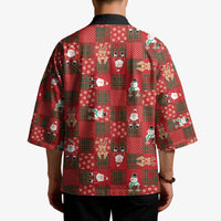 Christmas Patchwork Fake Tuxedo Kimono Santa and Reindeer Red Plaid Style - Wonder Print Shop