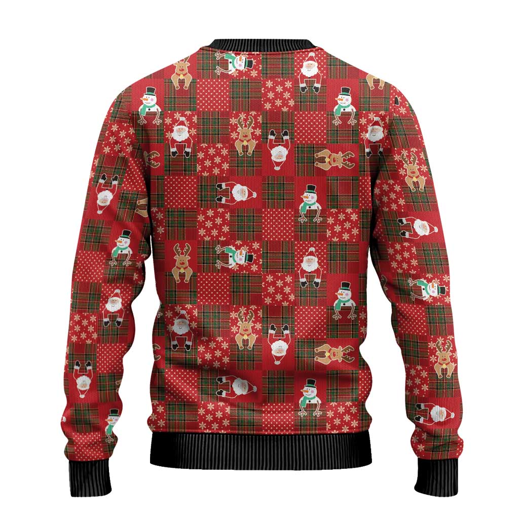 Christmas Patchwork Fake Tuxedo Ugly Christmas Sweater Santa and Reindeer Red Plaid Style - Wonder Print Shop