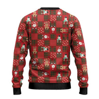 Christmas Patchwork Fake Tuxedo Ugly Christmas Sweater Santa and Reindeer Red Plaid Style - Wonder Print Shop