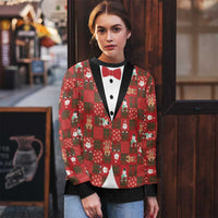 Christmas Patchwork Fake Tuxedo Ugly Christmas Sweater Santa and Reindeer Red Plaid Style - Wonder Print Shop