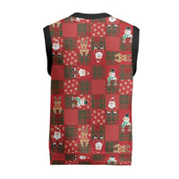 Christmas Patchwork Fake Tuxedo Christmas Knitted V-Neck Vest Santa and Reindeer Red Plaid Style - Wonder Print Shop