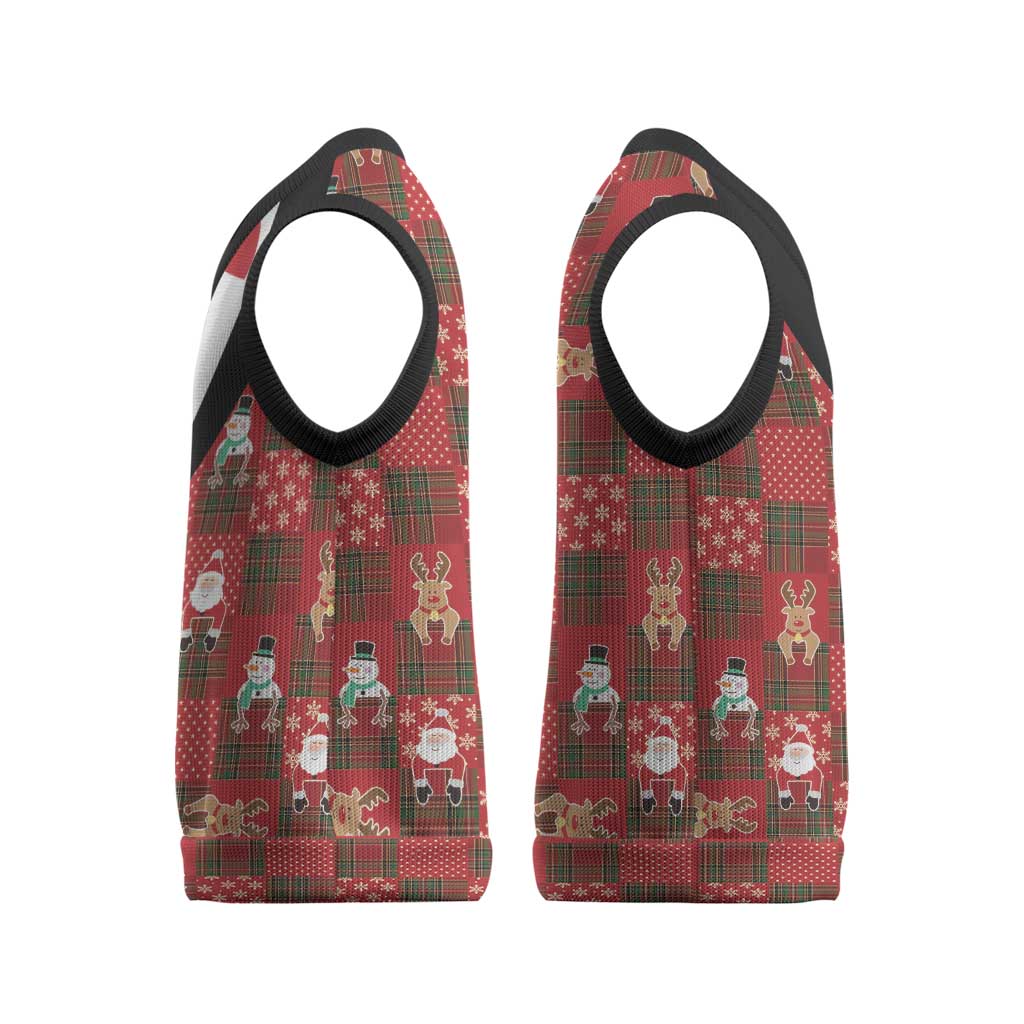 Christmas Patchwork Fake Tuxedo Christmas Knitted V-Neck Vest Santa and Reindeer Red Plaid Style - Wonder Print Shop