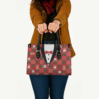 Christmas Patchwork Fake Tuxedo Leather Bag Santa and Reindeer Red Plaid Style - Wonder Print Shop