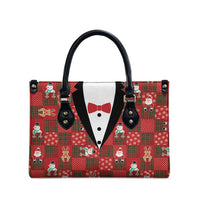 Christmas Patchwork Fake Tuxedo Leather Bag Santa and Reindeer Red Plaid Style - Wonder Print Shop