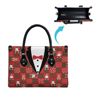 Christmas Patchwork Fake Tuxedo Leather Bag Santa and Reindeer Red Plaid Style - Wonder Print Shop
