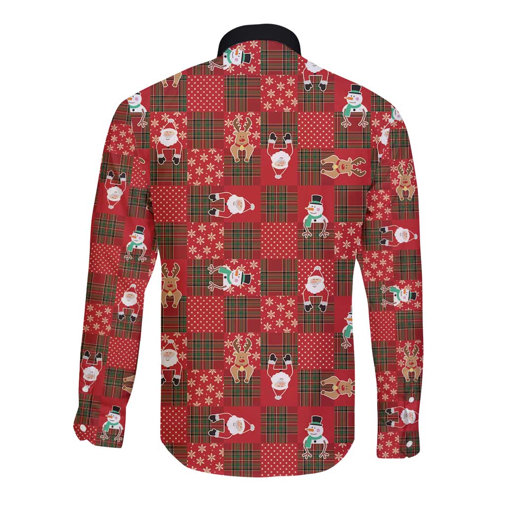 Christmas Patchwork Fake Tuxedo Long Sleeve Button Shirt Santa and Reindeer Red Plaid Style - Wonder Print Shop