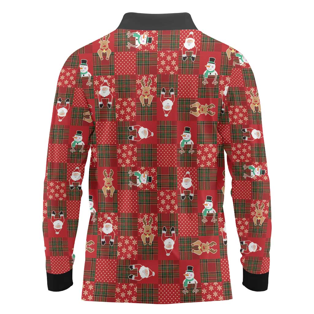 Christmas Patchwork Fake Tuxedo Long Sleeve Polo Shirt Santa and Reindeer Red Plaid Style - Wonder Print Shop