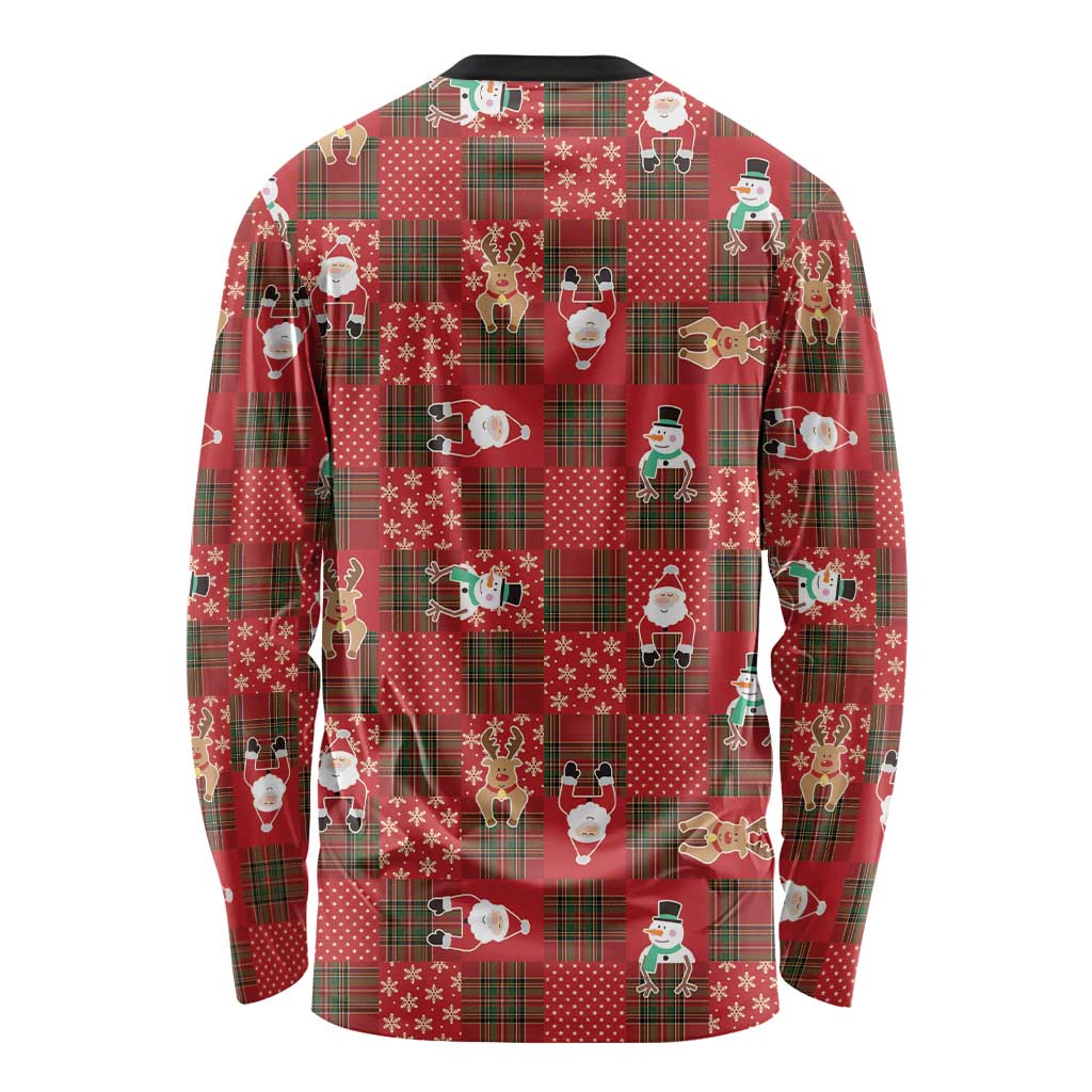 Christmas Patchwork Fake Tuxedo Long Sleeve Shirt Santa and Reindeer Red Plaid Style - Wonder Print Shop