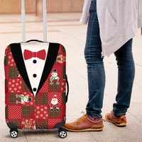 Christmas Patchwork Fake Tuxedo Luggage Cover Santa and Reindeer Red Plaid Style - Wonder Print Shop