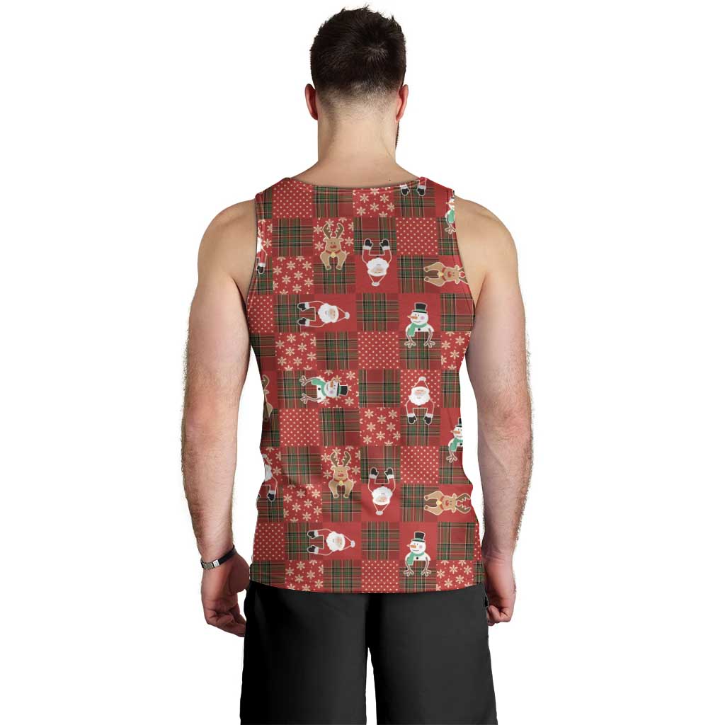 Christmas Patchwork Fake Tuxedo Men Tank Top Santa and Reindeer Red Plaid Style - Wonder Print Shop