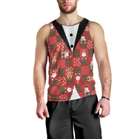 Christmas Patchwork Fake Tuxedo Men Tank Top Santa and Reindeer Red Plaid Style - Wonder Print Shop