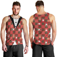 Christmas Patchwork Fake Tuxedo Men Tank Top Santa and Reindeer Red Plaid Style - Wonder Print Shop