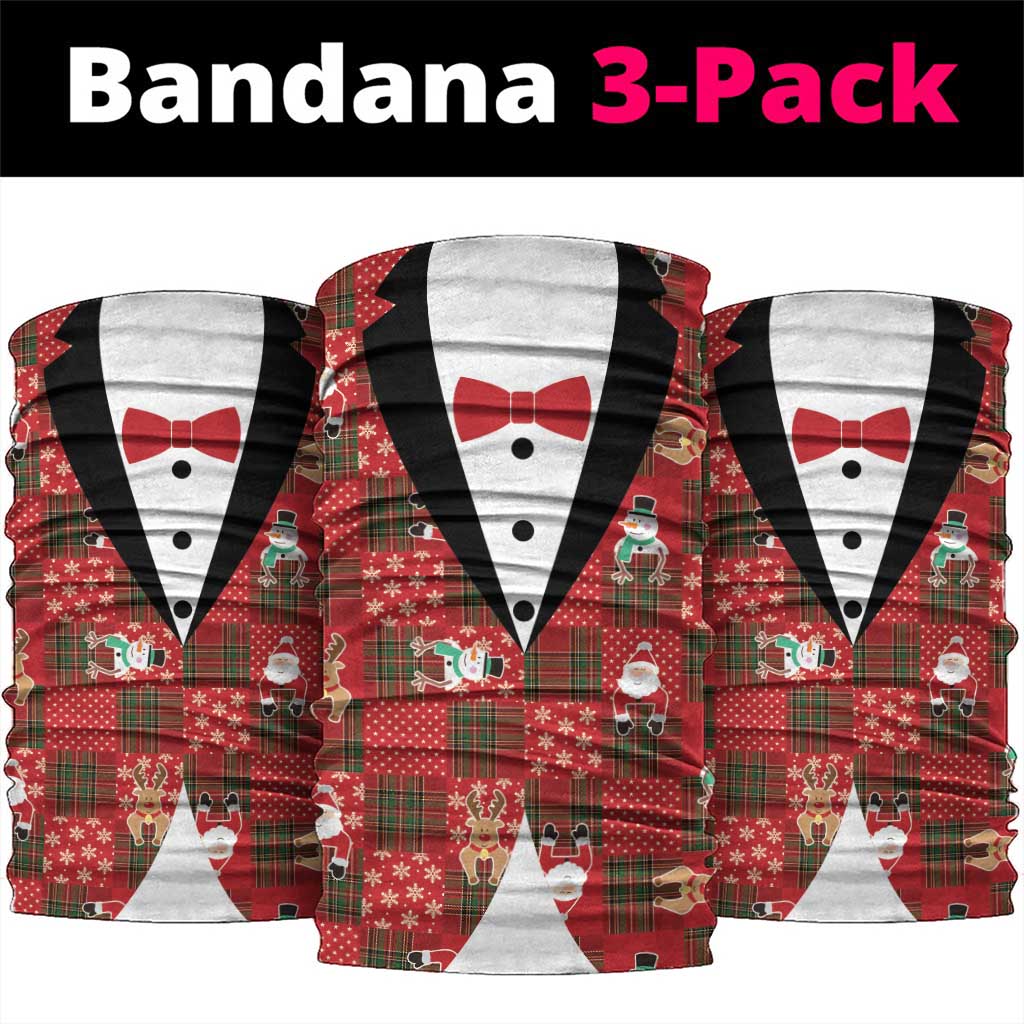 Christmas Patchwork Fake Tuxedo Neck Gaiter Santa and Reindeer Red Plaid Style - Wonder Print Shop