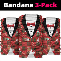 Christmas Patchwork Fake Tuxedo Neck Gaiter Santa and Reindeer Red Plaid Style - Wonder Print Shop