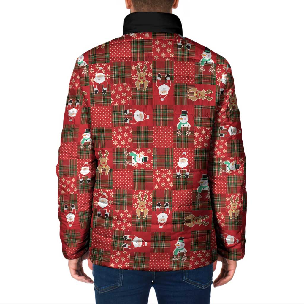 Christmas Patchwork Fake Tuxedo Padded Jacket Santa and Reindeer Red Plaid Style - Wonder Print Shop
