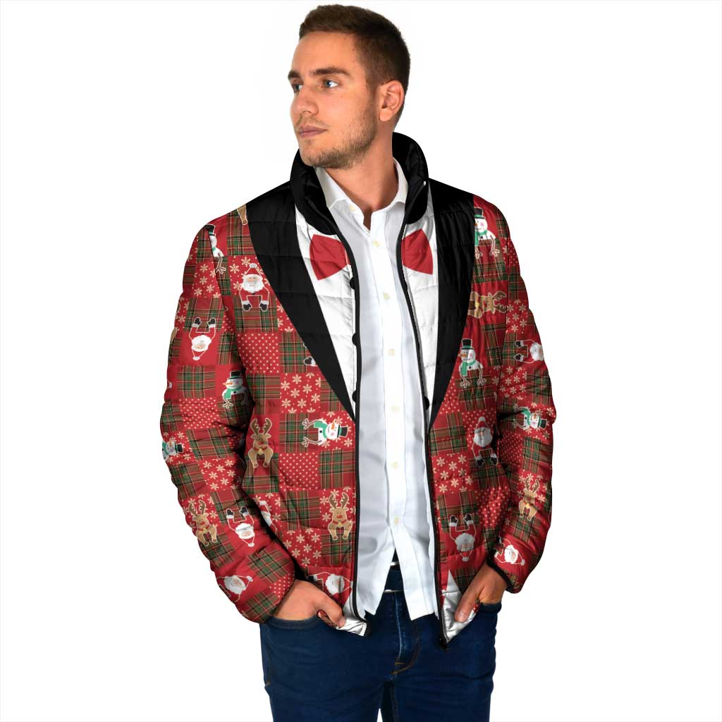 Christmas Patchwork Fake Tuxedo Padded Jacket Santa and Reindeer Red Plaid Style - Wonder Print Shop