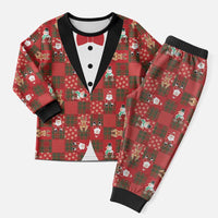 Christmas Patchwork Fake Tuxedo Christmas Pajama Set Santa and Reindeer Red Plaid Style - Wonder Print Shop