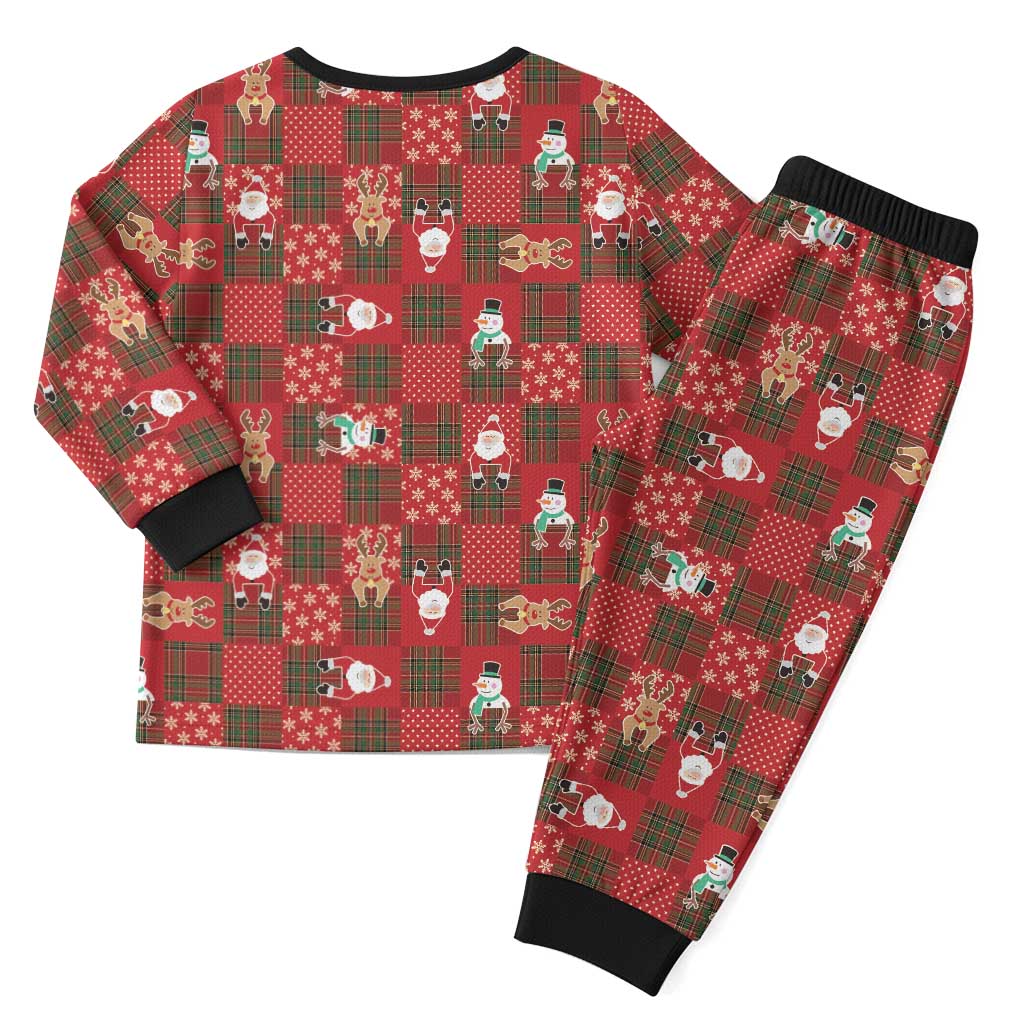 Christmas Patchwork Fake Tuxedo Christmas Pajama Set Santa and Reindeer Red Plaid Style - Wonder Print Shop