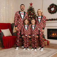 Christmas Patchwork Fake Tuxedo Christmas Pajama Set Santa and Reindeer Red Plaid Style - Wonder Print Shop