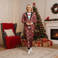 Christmas Patchwork Fake Tuxedo Christmas Pajama Set Santa and Reindeer Red Plaid Style - Wonder Print Shop
