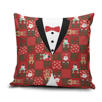 Christmas Patchwork Fake Tuxedo Pillow Cover Santa and Reindeer Red Plaid Style - Wonder Print Shop