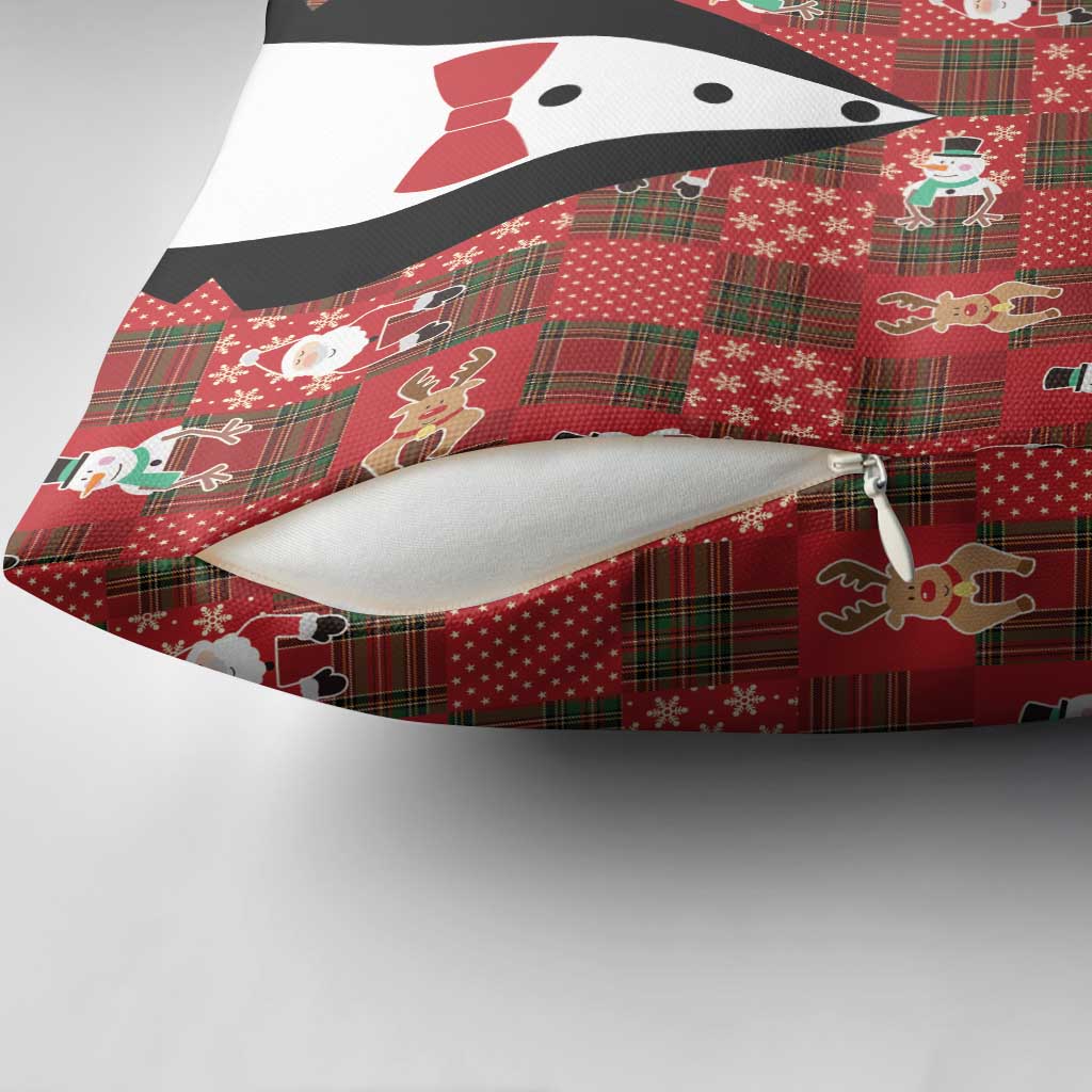 Christmas Patchwork Fake Tuxedo Pillow Cover Santa and Reindeer Red Plaid Style - Wonder Print Shop