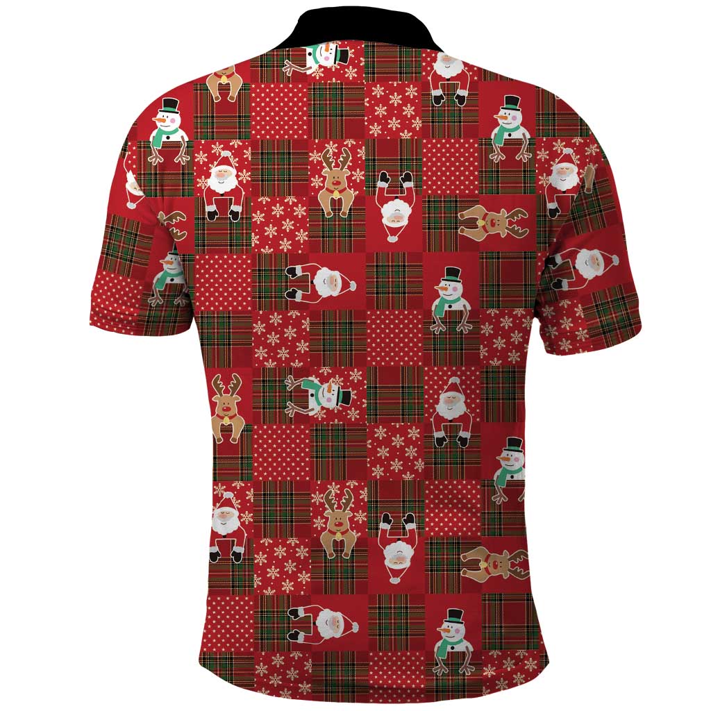 Christmas Patchwork Fake Tuxedo Polo Shirt Santa and Reindeer Red Plaid Style - Wonder Print Shop