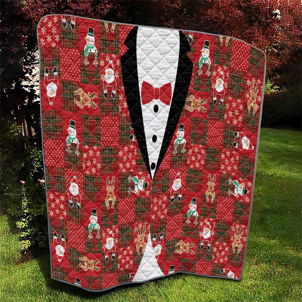 Christmas Patchwork Fake Tuxedo Quilt Santa and Reindeer Red Plaid Style - Wonder Print Shop