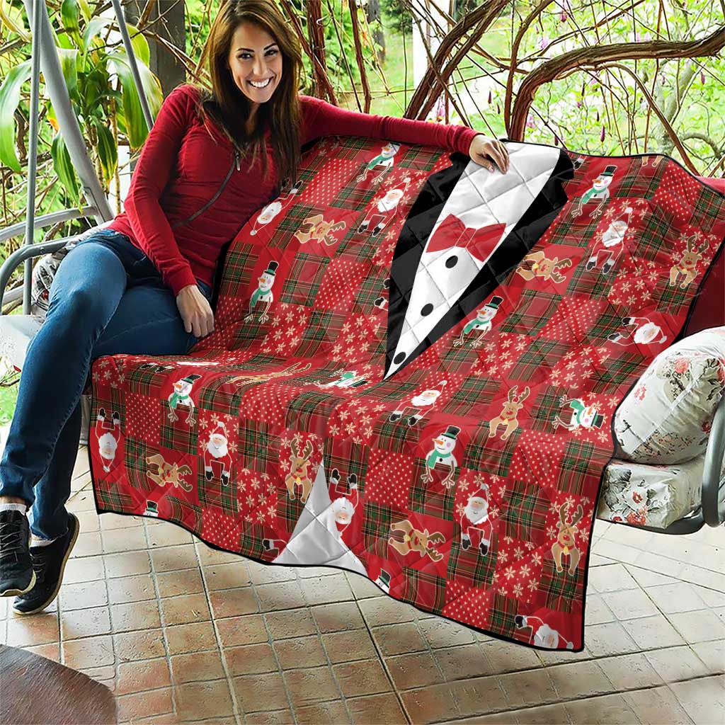 Christmas Patchwork Fake Tuxedo Quilt Santa and Reindeer Red Plaid Style - Wonder Print Shop