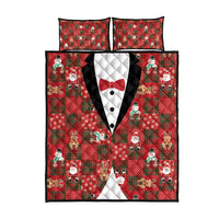 Christmas Patchwork Fake Tuxedo Quilt Bed Set Santa and Reindeer Red Plaid Style - Wonder Print Shop