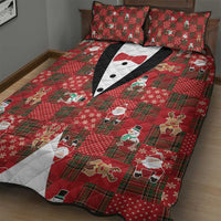 Christmas Patchwork Fake Tuxedo Quilt Bed Set Santa and Reindeer Red Plaid Style - Wonder Print Shop
