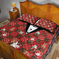 Christmas Patchwork Fake Tuxedo Quilt Bed Set Santa and Reindeer Red Plaid Style - Wonder Print Shop