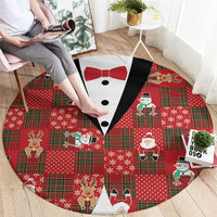 Christmas Patchwork Fake Tuxedo Round Carpet Santa and Reindeer Red Plaid Style - Wonder Print Shop