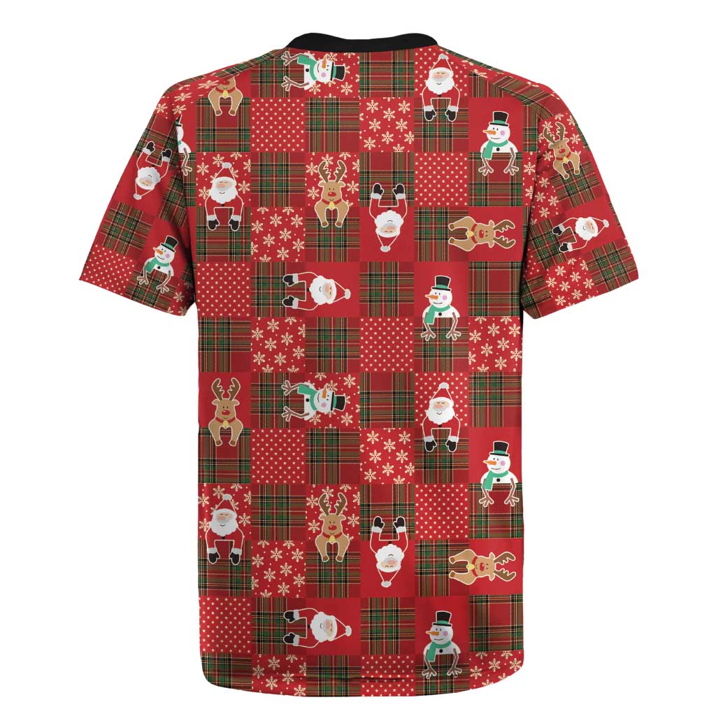 Christmas Patchwork Fake Tuxedo Rugby Jersey Santa and Reindeer Red Plaid Style - Wonder Print Shop