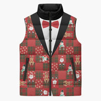 Christmas Patchwork Fake Tuxedo Sleeveless Puffer Jacket Santa and Reindeer Red Plaid Style - Wonder Print Shop